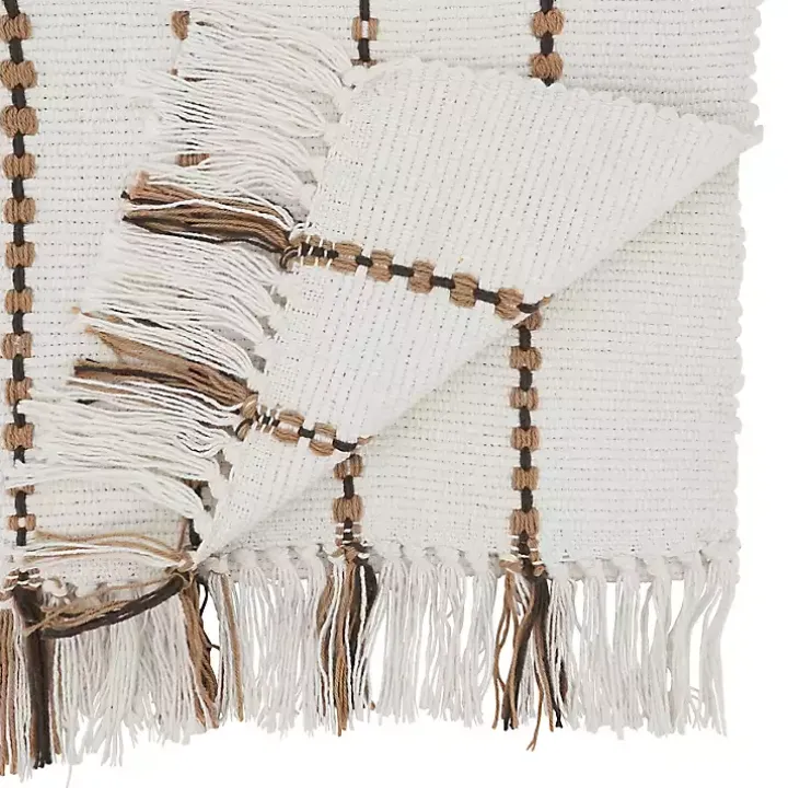 Ivory Striped Fringe Table Runner