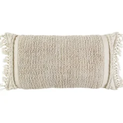 Ivory Tufted Macrame Tassels Lumbar Pillow