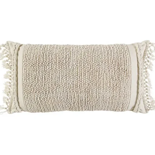 Ivory Tufted Macrame Tassels Lumbar Pillow