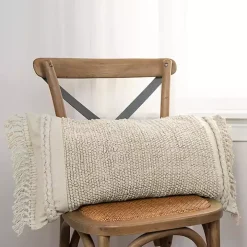 Ivory Tufted Macrame Tassels Lumbar Pillow