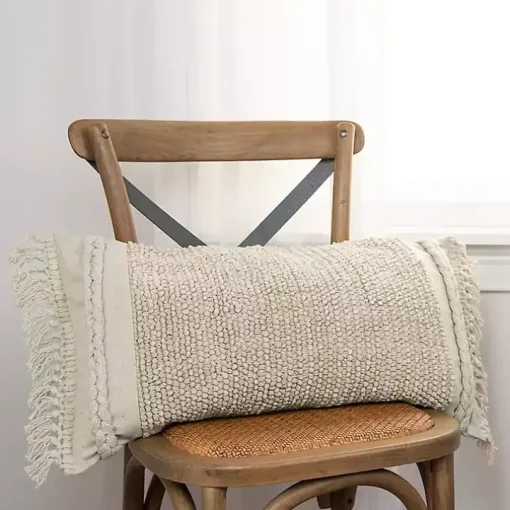 Ivory Tufted Macrame Tassels Lumbar Pillow