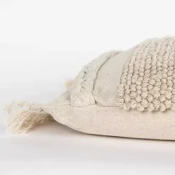 Ivory Tufted Macrame Tassels Lumbar Pillow