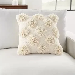 Ivory Tufted Pom Poms Throw Pillow