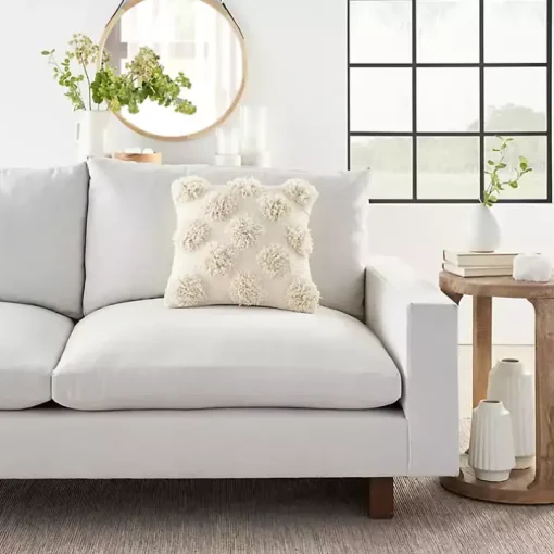 Ivory Tufted Pom Poms Throw Pillow