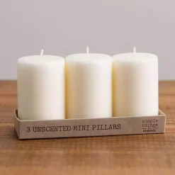 Ivory Unscented Mini Pillar Candles, Set of 3