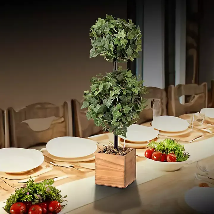 Ivy Double Ball Topiary in Wood Planter