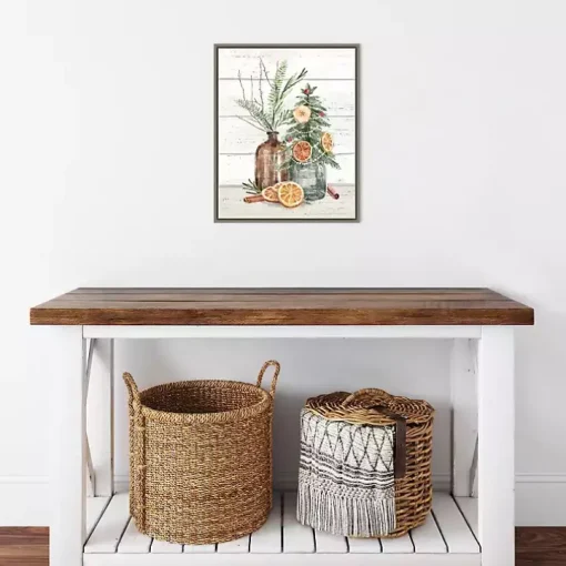 Jars with Oranges Christmas Canvas Wall Plaque
