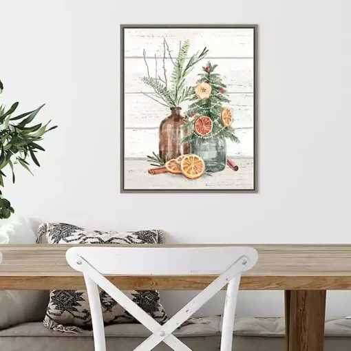 Jars with Oranges Christmas Canvas Wall Plaque