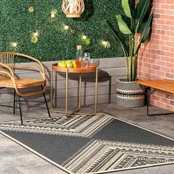 Landy Dark Gray Aztec Outdoor Rug, 8x10