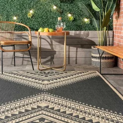 Landy Dark Gray Aztec Outdoor Rug, 8x10