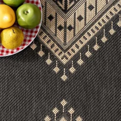 Landy Dark Gray Aztec Outdoor Rug, 8x10