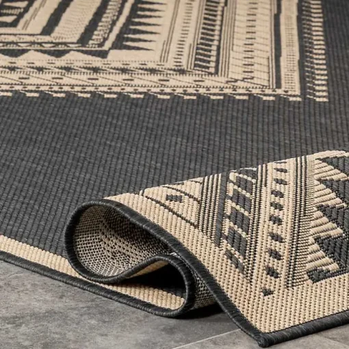 Landy Dark Gray Aztec Outdoor Rug, 8x10