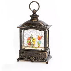 LED Cardinals on Birdhouse Christmas Water Globe