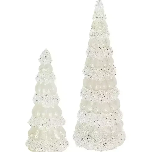 LED Glass Cone Snowy Trees, Set of 2