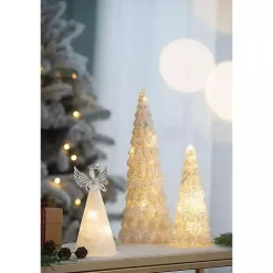 LED Glass Cone Snowy Trees, Set of 2