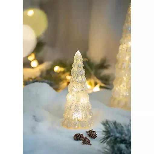 LED Glass Cone Snowy Trees, Set of 2