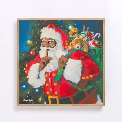 LED Jolly Santa with Toy Bag Framed Art Print