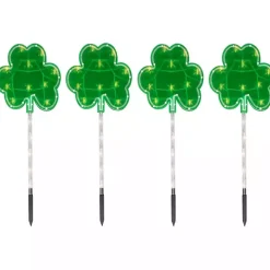 LED Shamrock Outdoor Lawn Stakes, Set of 4