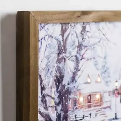 LED Snowy Village Scene Canvas Art Print