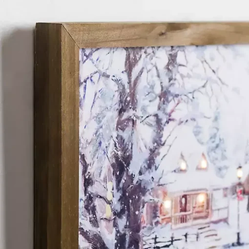 LED Snowy Village Scene Canvas Art Print