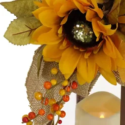 LED Sunflower and Burlap Bow Lantern