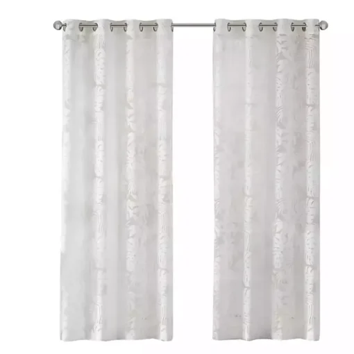Leilani White Palm Leaf Curtain Panel, 63 in.