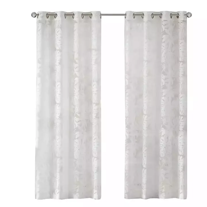 Leilani White Palm Leaf Curtain Panel, 95 in.