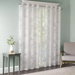 Leilani White Palm Leaf Curtain Panel, 84 in.
