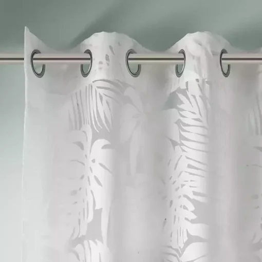 Leilani White Palm Leaf Curtain Panel, 63 in.