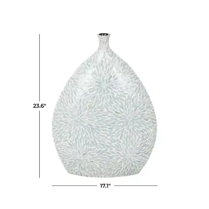 Light Blue Mother of Pearl Floral Floor Vase