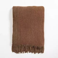 Light Brown Chenille Ribbed Throw