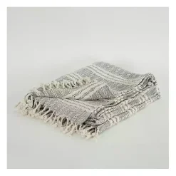 Light Gray and Ivory Striped Cotton Throw