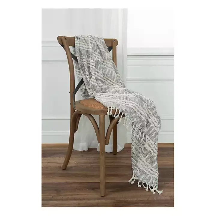 Light Gray and Ivory Striped Cotton Throw