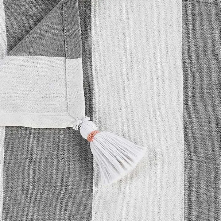 Light Gray Cabana Stripe Tassel Throw