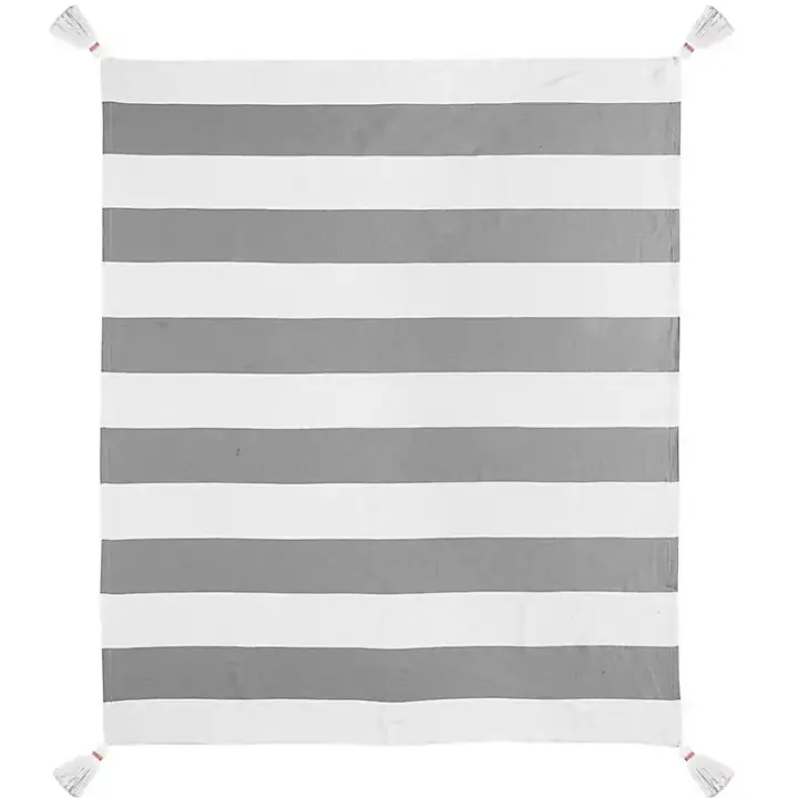 Light Gray Cabana Stripe Tassel Throw