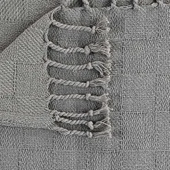 Light Gray Checkered Weave Fringe Throw