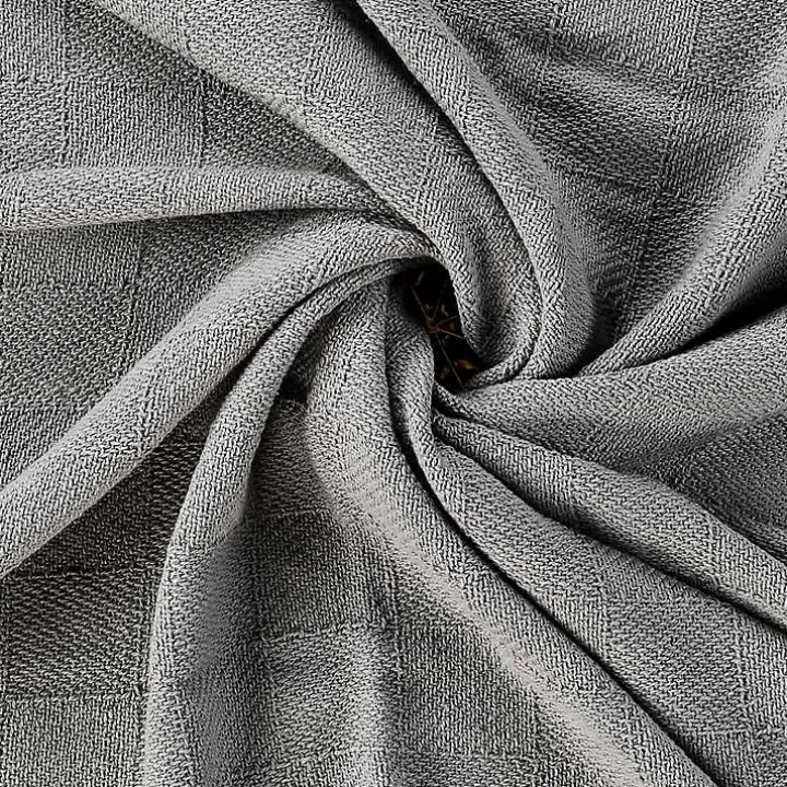 Light Gray Checkered Weave Fringe Throw