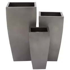 Light Gray Metal Round Tapered Planters, Set of 3
