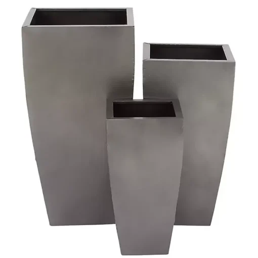 Light Gray Metal Round Tapered Planters, Set of 3