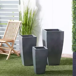 Light Gray Metal Round Tapered Planters, Set of 3
