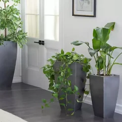 Light Gray Metal Round Tapered Planters, Set of 3