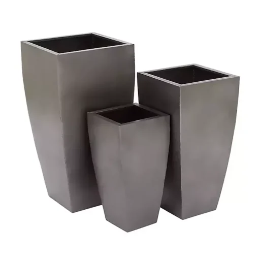 Light Gray Metal Round Tapered Planters, Set of 3