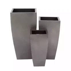 Light Gray Metal Round Tapered Planters, Set of 3