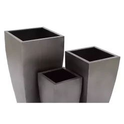 Light Gray Metal Round Tapered Planters, Set of 3