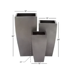 Light Gray Metal Round Tapered Planters, Set of 3