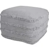 Light Gray Tufted Stripe Cotton Square Pouf