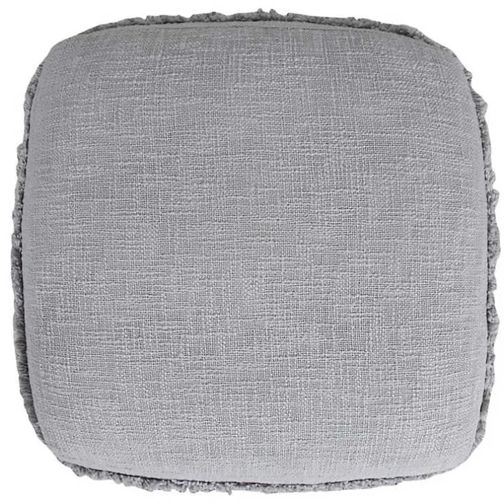 Light Gray Tufted Stripe Cotton Square Pouf