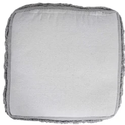 Light Gray Tufted Stripe Cotton Square Pouf