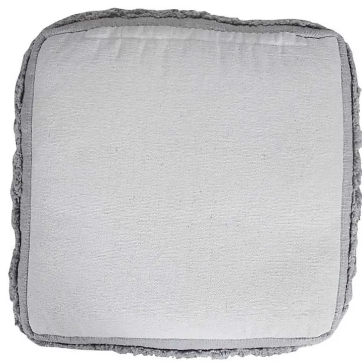 Light Gray Tufted Stripe Cotton Square Pouf