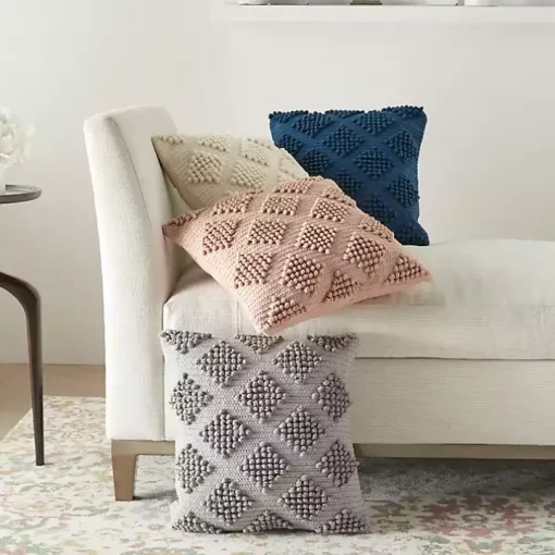 Light Gray Woven Diamond Pillow